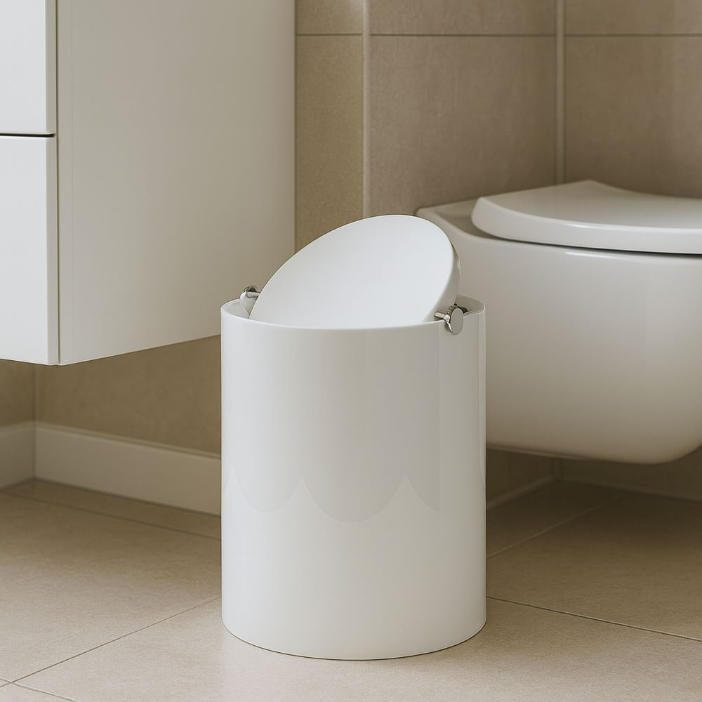 Lixeira Eixo Redonda Branco Banho Mais